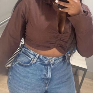 H&M Brown Ruched Crop Top
